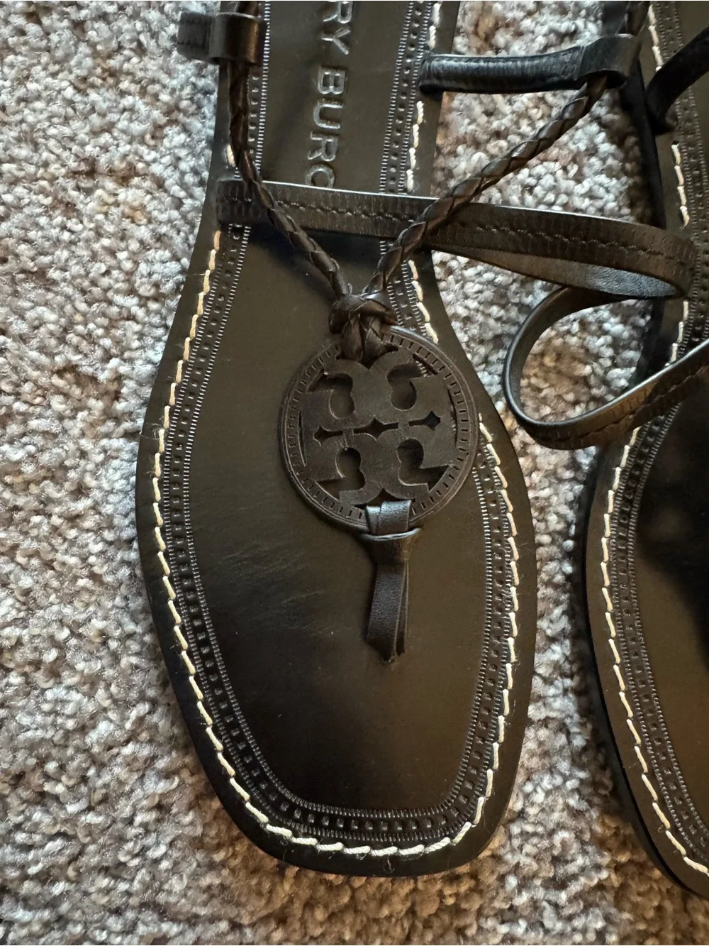 Tory Burch Miller Braided Lace-Up Sandals – Black Leather – Size 8.5M